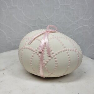 VTG Dept 56 Sankyo Egg Music Box Pink Ivory Porcelain Ribbon Easter Spring Decor
